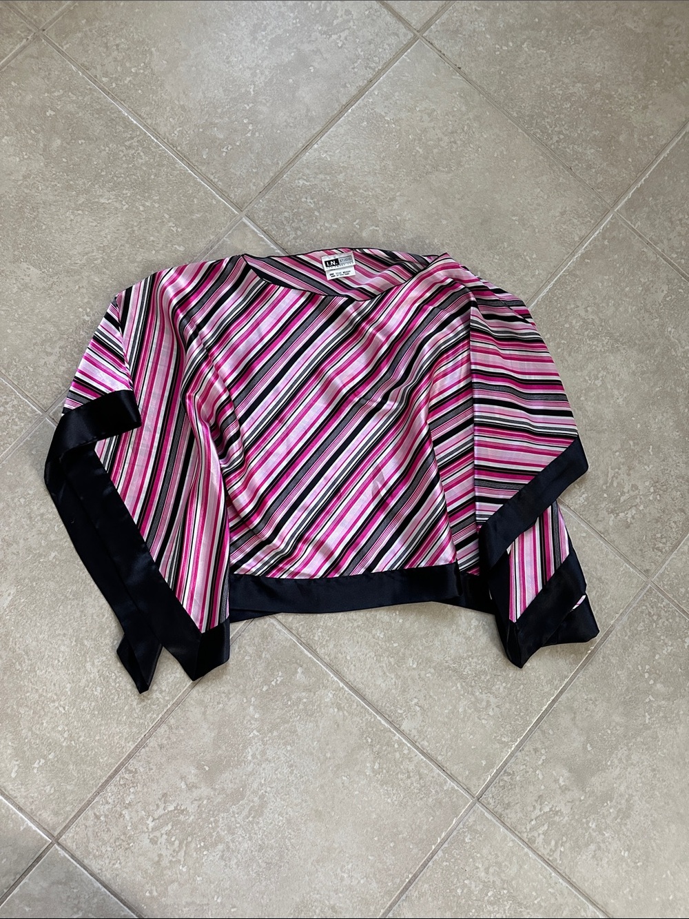 I.N. Studio Pink and Black Striped Shawl Top